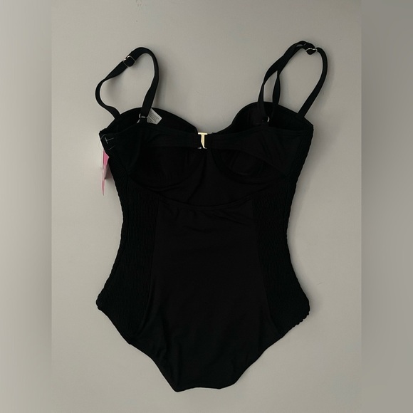 Kate Spade New York Smocked Underwire One Piece Swimsuit Solid Black S Small - Picture 5 of 7